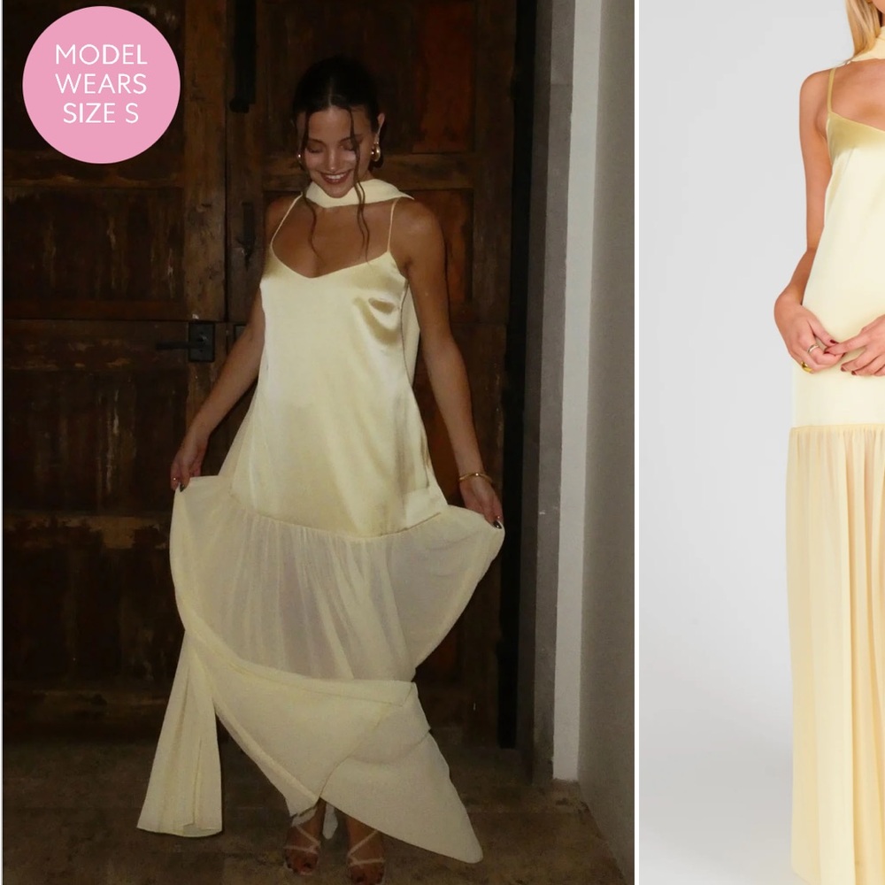 Show Me Your Mumu Pale Yellow Satin Maxi Dress